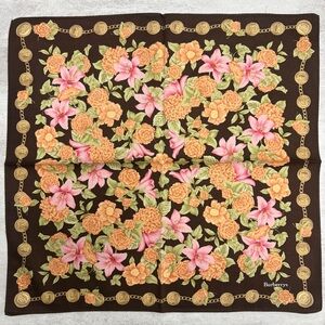 Burberry Brown cotton handkerchief with Pink and Orange Floral Design